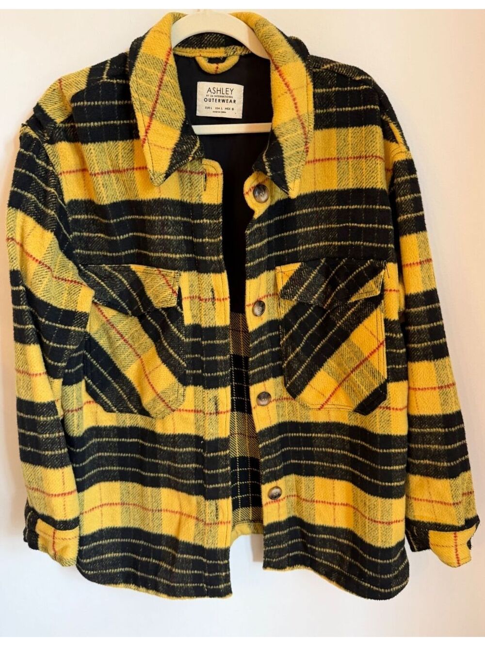 Ashley by 26 International Outerwear Women’s Flannel Shacket Yellow Plaid Sz L